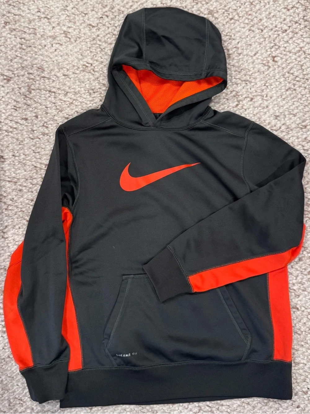 Nike Therma-Fit Hoodie in Black with Bright Orange Lining